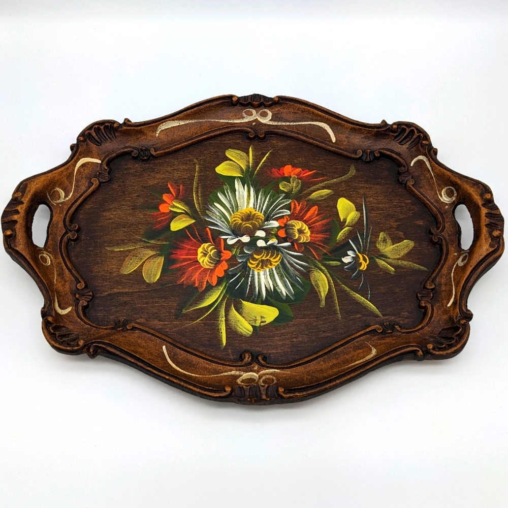 Vintage Hand Painted Wood Tray